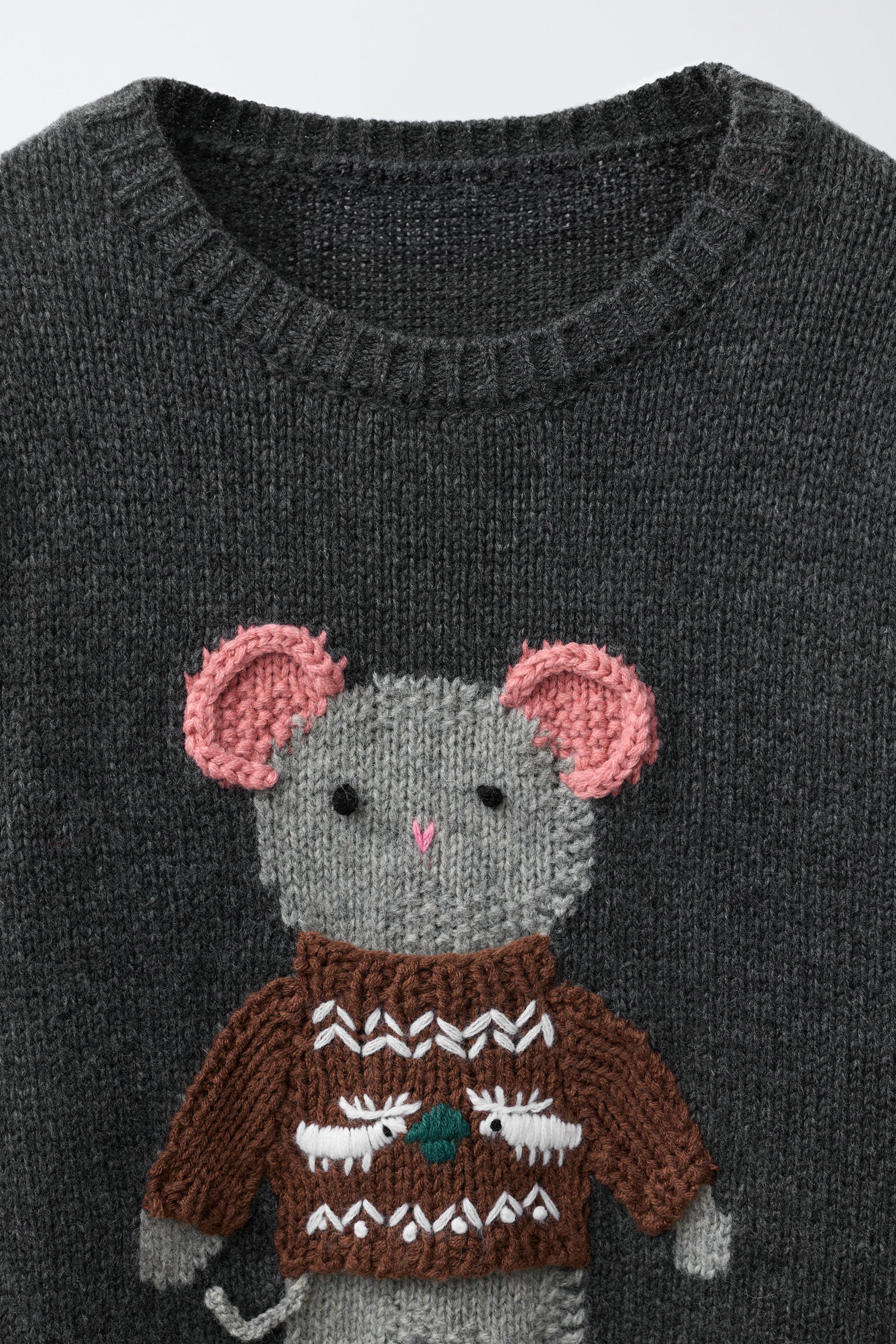 EMBROIDERED MOUSE WOOL BLEND KNIT JUMPER